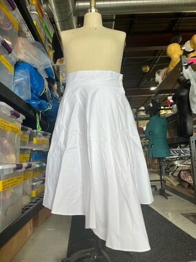 Tail White Asymmetrical Flared Midi Skirt with Side Buttons